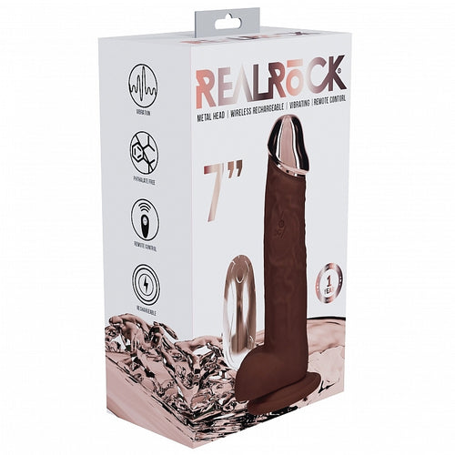 REALROCK WIRELESS RECHARGEABLE METALHEAD REGULAR STRAIGHT 7IN W/BALLS BROWN - SHTREA210BRN