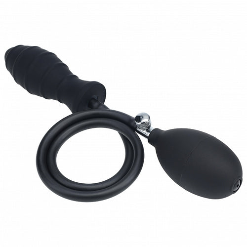 LEVELZ RIBBED INFLATABLE SILICONE ANAL PLUG BLACK - SHTLVL040001BLK