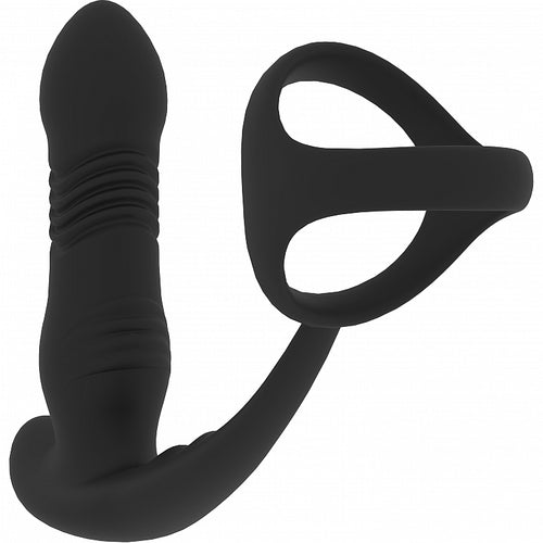 LEVELZ VIBRATING & THRUSTING SILICONE PROSTATE MASSAGER W/TRIO O COCK RING BLACK - SHTLVL030038BLK
