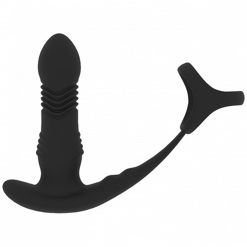 LEVELZ VIBRATING & THRUSTING SILICONE PROSTATE MASSAGER W/TRIO O COCK RING BLACK - SHTLVL030038BLK