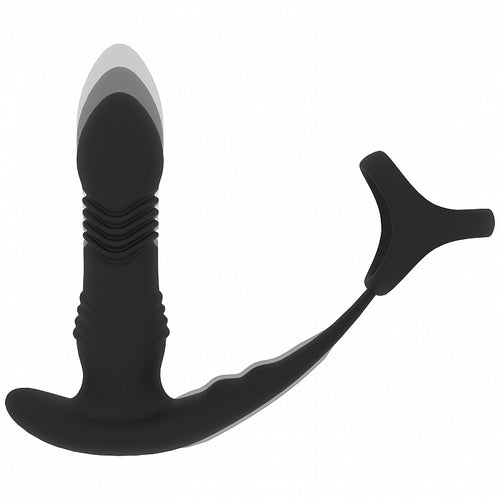 LEVELZ VIBRATING & THRUSTING SILICONE PROSTATE MASSAGER W/TRIO O COCK RING BLACK - SHTLVL030038BLK