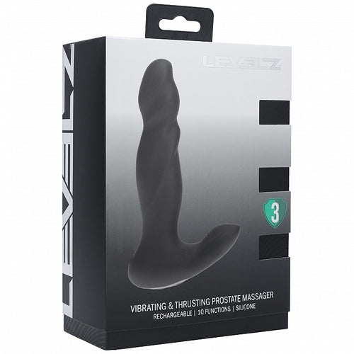 LEVELZ VIBRATING & THRUSTING SILICONE PROSTATE MASSAGER BLACK - SHTLVL030036BLK