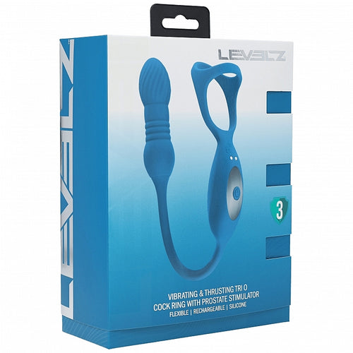 LEVELZ VIBRATING & THRUSTING TRI O COCK RING W/ PROSTATE STIMULTOR TEAL - SHTLVL030033TEA