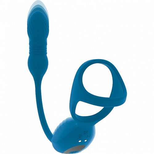 LEVELZ VIBRATING & THRUSTING TRI O COCK RING W/ PROSTATE STIMULTOR TEAL - SHTLVL030033TEA