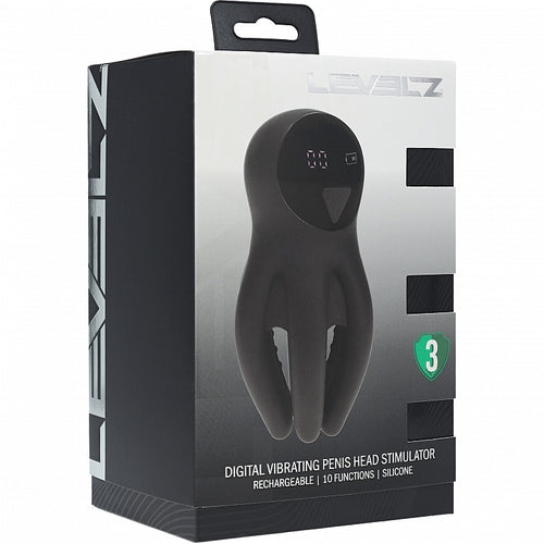 LEVELZ DIGITAL VIBRATING SILICONE PENIS HEAD STIMULATOR W/ TENTACLES BLACK - SHTLVL030022BLK