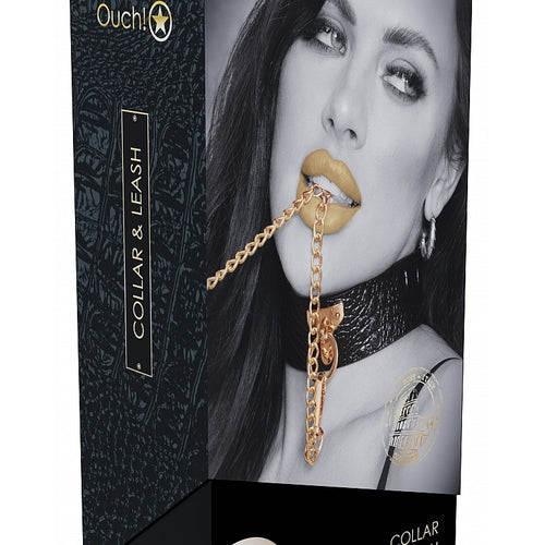 OUCH! ROME COLLECTION COLLAR W/ LEASH - SHTOU1006BLK