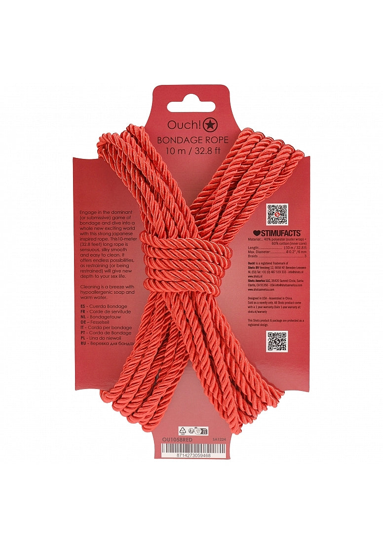 OUCH! BONDAGE ROPE 10 METERS RED - SHTOU1058RED