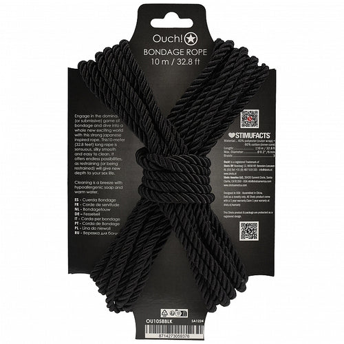 OUCH! BONDAGE ROPE 10 METERS BLACK - SHTOU1058BLK