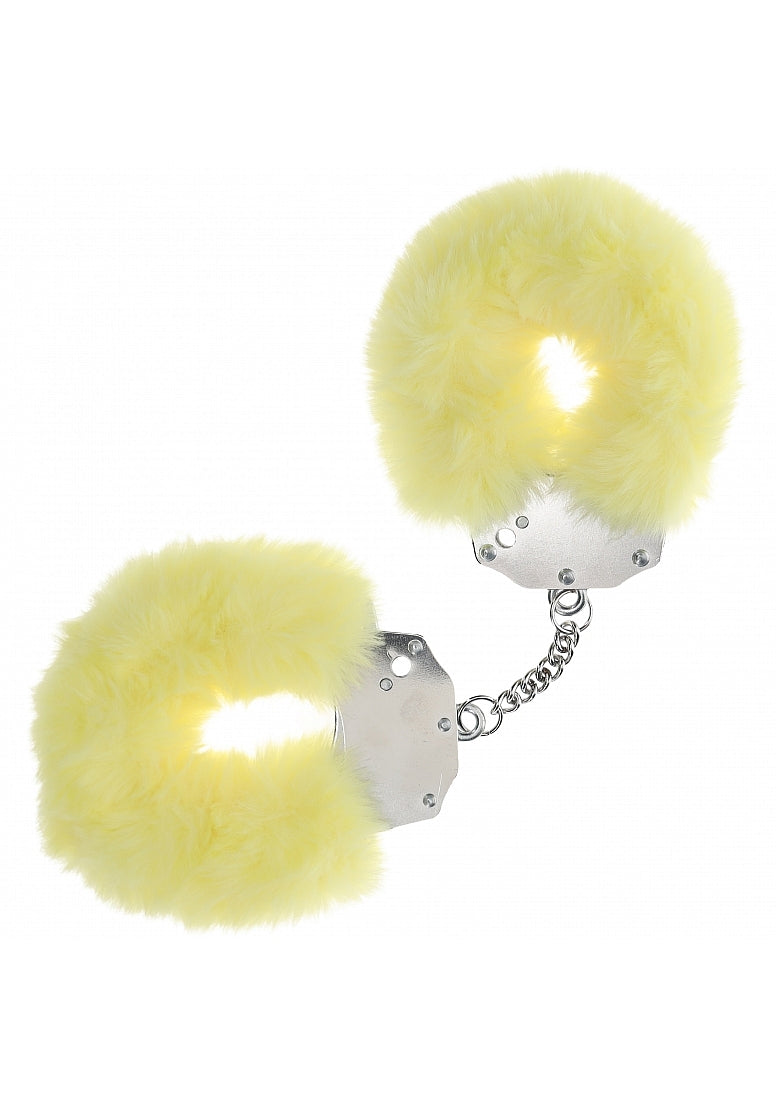 OUCH! HEAVY DUTY FLUFFY HANDCUFFS YELLOW - SHTOU1046YEL