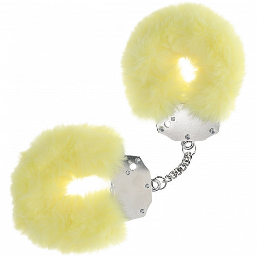 OUCH! HEAVY DUTY FLUFFY HANDCUFFS YELLOW - SHTOU1046YEL