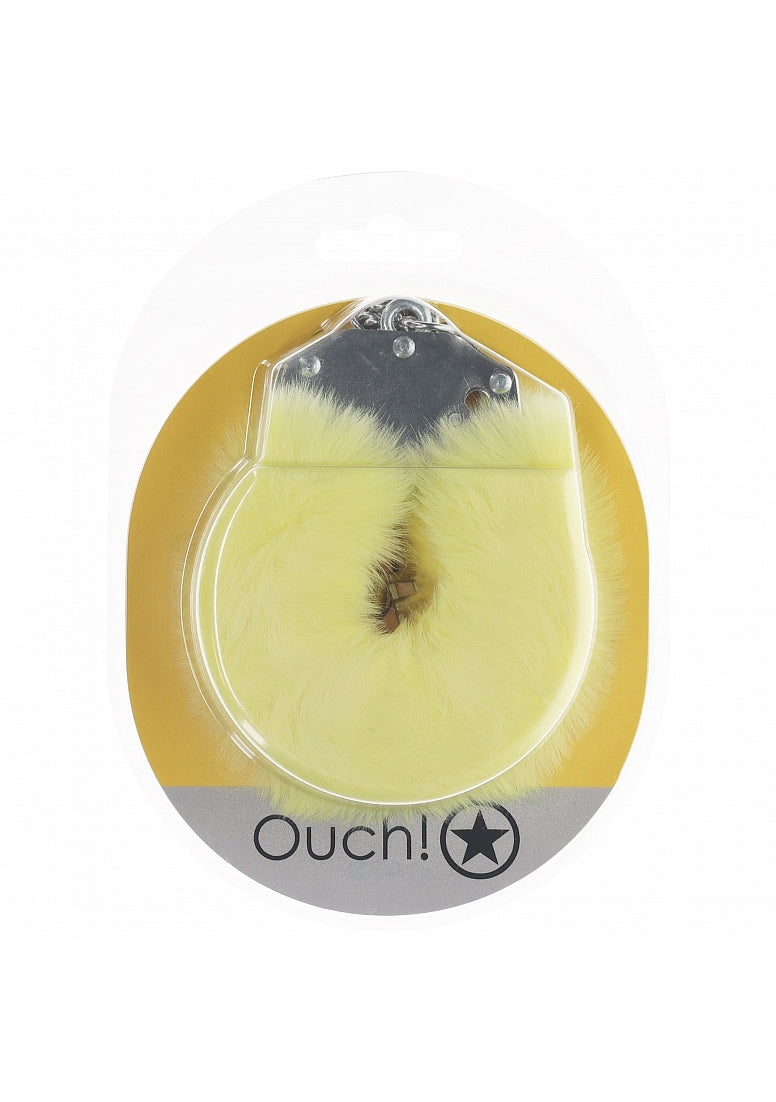 OUCH! HEAVY DUTY FLUFFY HANDCUFFS YELLOW - SHTOU1046YEL