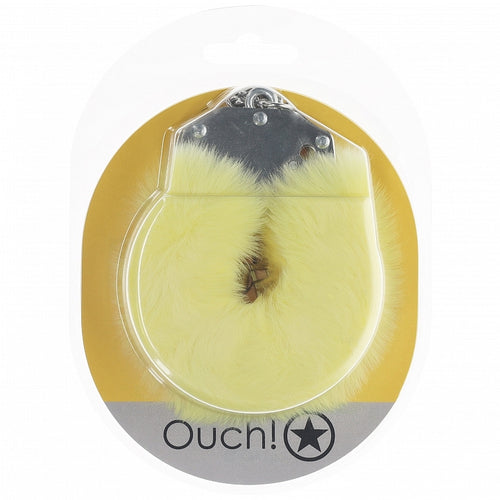 OUCH! HEAVY DUTY FLUFFY HANDCUFFS YELLOW - SHTOU1046YEL