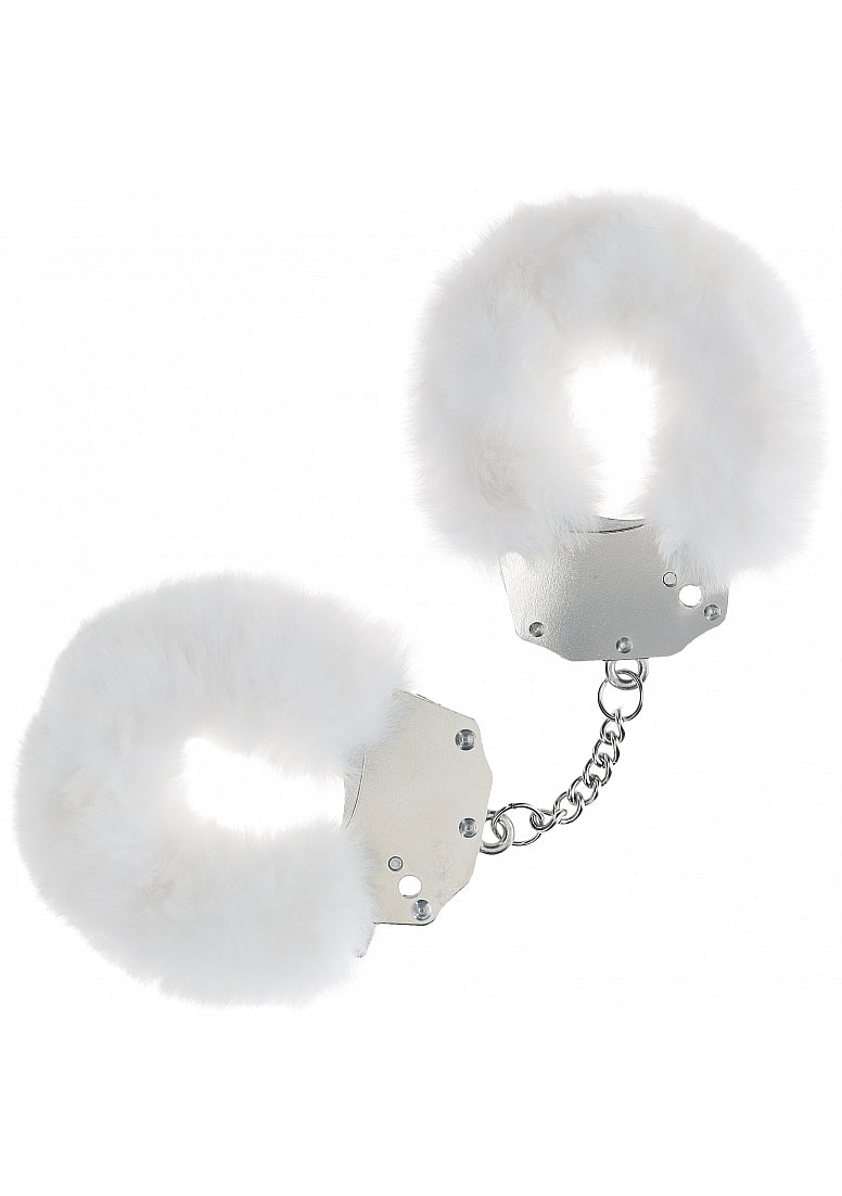 OUCH! HEAVY DUTY FLUFFY HANDCUFFS WHITE - SHTOU1046WHT