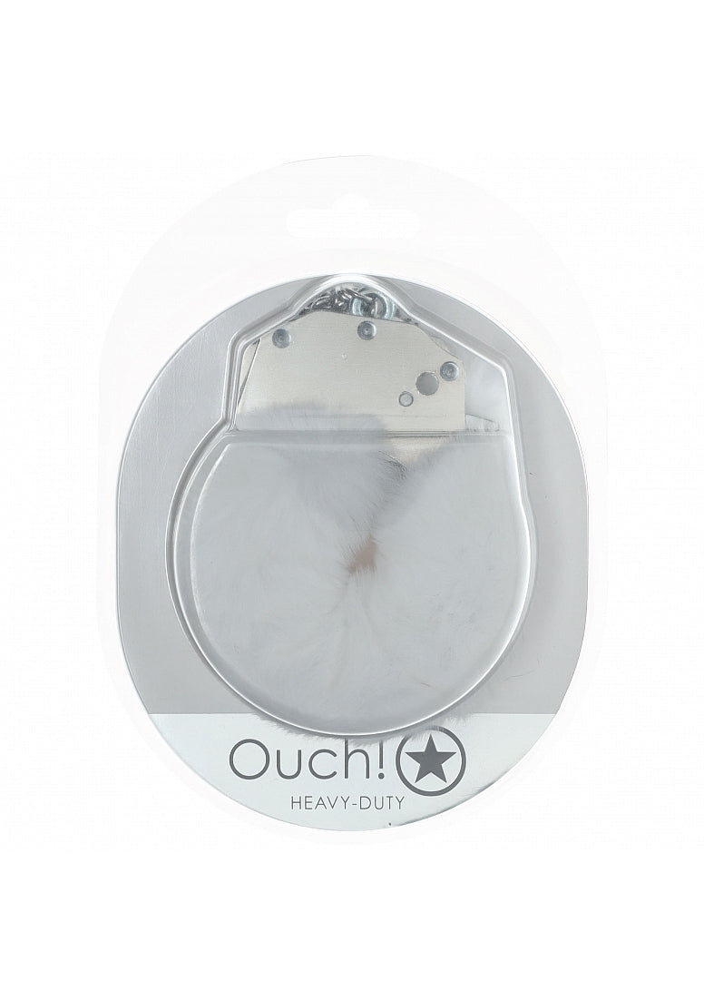 OUCH! HEAVY DUTY FLUFFY HANDCUFFS WHITE - SHTOU1046WHT
