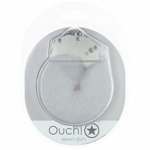 OUCH! HEAVY DUTY FLUFFY HANDCUFFS WHITE - SHTOU1046WHT