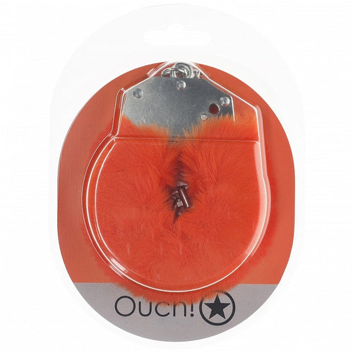 OUCH! HEAVY DUTY FLUFFY HANDCUFFS ORANGE - SHTOU1046ORA