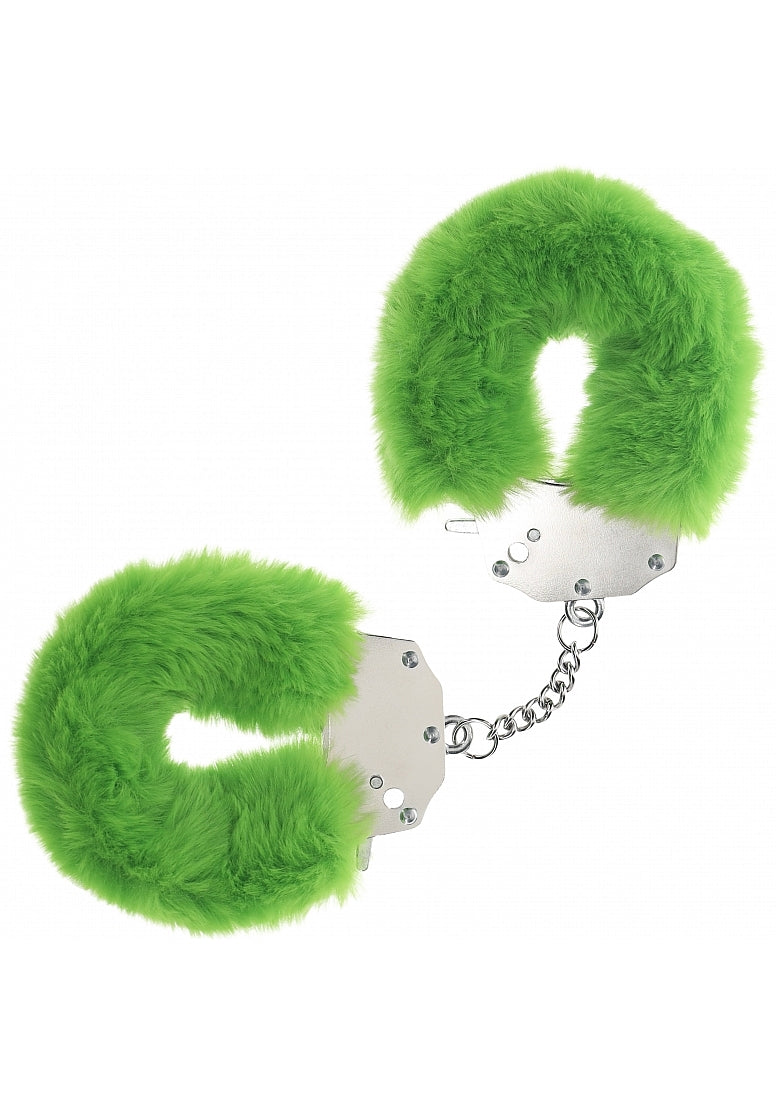 OUCH! HEAVY DUTY FLUFFY HANDCUFFS GREEN - SHTOU1046GRN