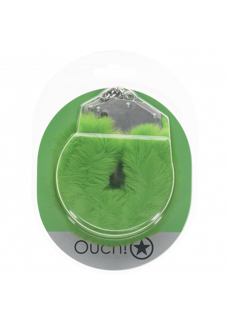 OUCH! HEAVY DUTY FLUFFY HANDCUFFS GREEN - SHTOU1046GRN