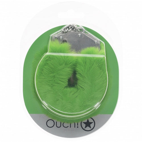 OUCH! HEAVY DUTY FLUFFY HANDCUFFS GREEN - SHTOU1046GRN