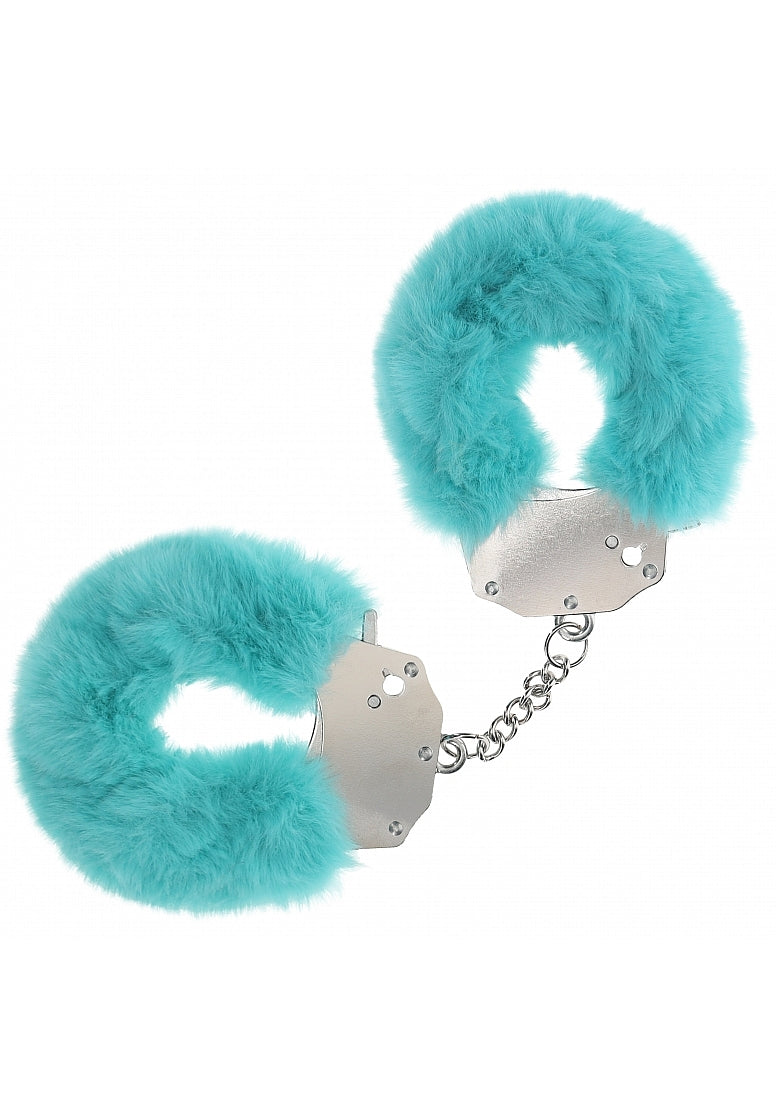 OUCH! HEAVY DUTY FLUFFY HANDCUFFS - BLUE - SHTOU1046BLU