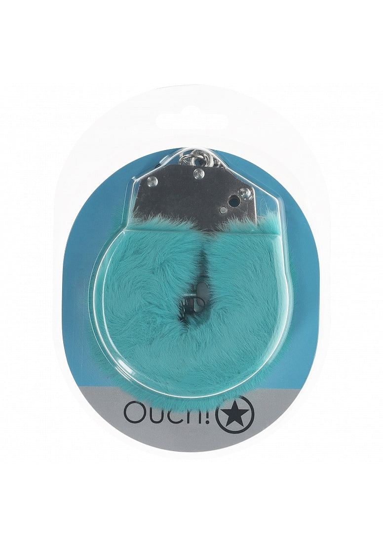 OUCH! HEAVY DUTY FLUFFY HANDCUFFS - BLUE - SHTOU1046BLU