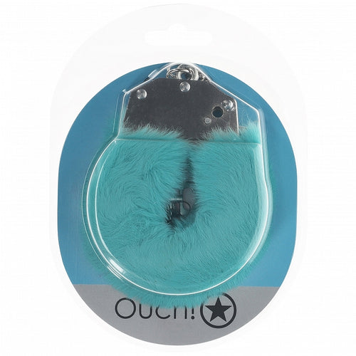OUCH! HEAVY DUTY FLUFFY HANDCUFFS - BLUE - SHTOU1046BLU