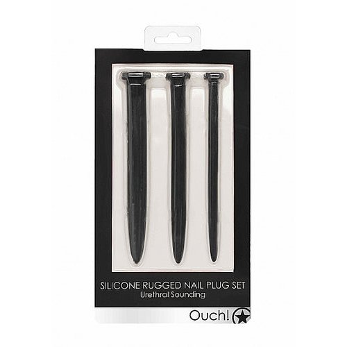 SILICONE RUGGED NAIL PLUG SET URETHRAL SOUNDING BLACK - SHTOU434BLK