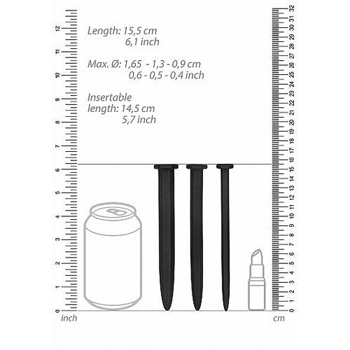 SILICONE RUGGED NAIL PLUG SET URETHRAL SOUNDING BLACK - SHTOU434BLK