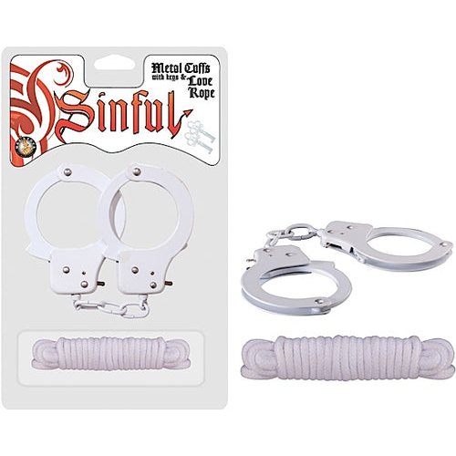 SINFUL METAL CUFFS W/LOVE ROPE WHITE