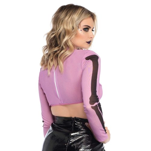 Skeleton High Neck Long Sleeve Mesh Crop Top - 8283      05201