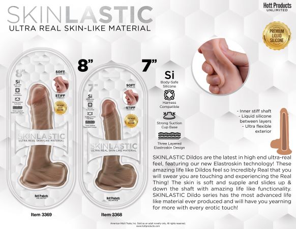 SKINSATIONS SKINLASTIC SLIDING SKIN 8IN DILDO W/ SUCTION BASE