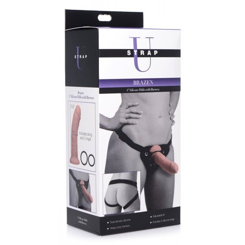 STRAP U BRAZEN 8IN SILICONE DILDO W/ HARNESS - XRAG424