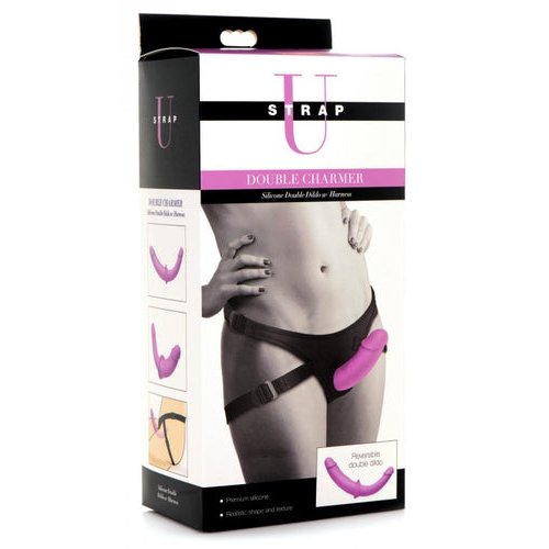 STRAP U DOUBLE CHARMER DOUBLE DILDO W/ HARNESS - XRAG912