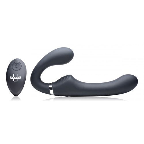 STRAP U MIGHTY RIDER 10X VIBRATING STRAPLESS STRAP-ON BLACK - XRAG557BLK