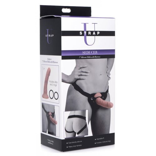 STRAP U SEDUCER 7IN SILICONE DILDO W/ HARNESS - XRAG423