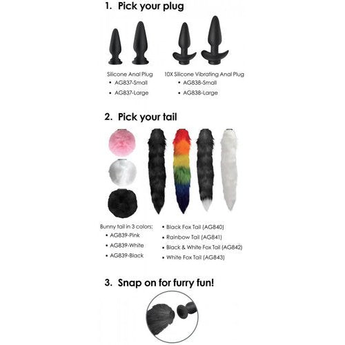 TAILZ SNAP ON SILICONE ANAL PLUG & 3 INTERCHANGEABLE TAILS - XRAG828