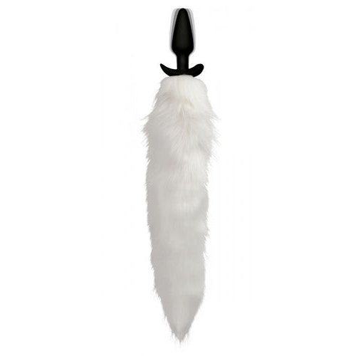TAILZ VIBRATING WHITE FOX TAIL SLENDER ANAL PLUG - XRAG246