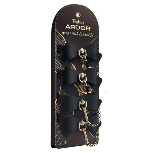 Temptasia Ardor Wrist & Ankle Restraints-Black with Bow