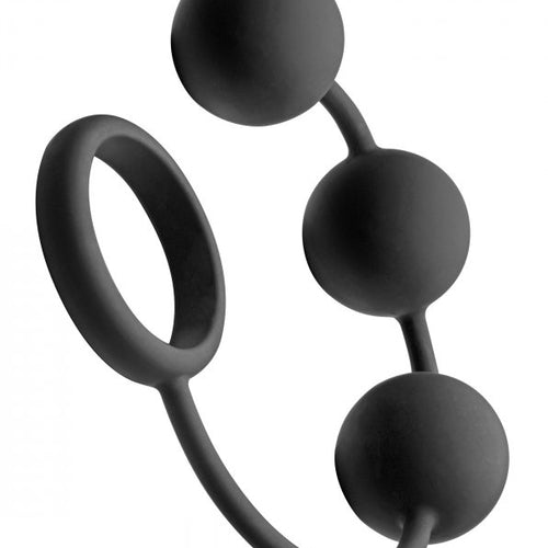 TOM OF FINLAND SILICONE COCK RING W/3 WEIGHTED BALLS - XRTF1932