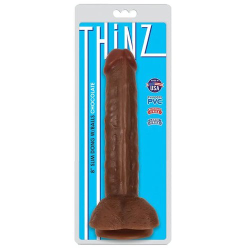 THINZ SLIM DONG 8IN W/ BALLS CHOCOLATE - CN12051711