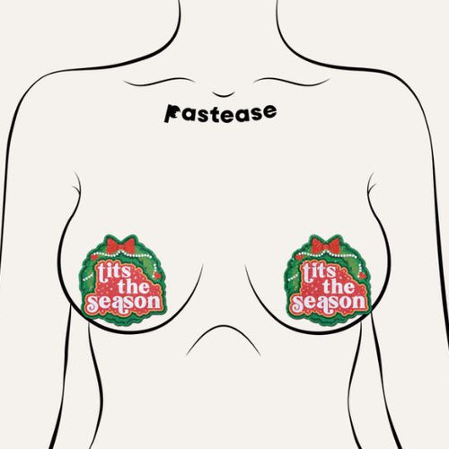 PASTEASE TITS SEASON HOLIDAY GREEN WREATH ON GLITTERY - PASTITS5