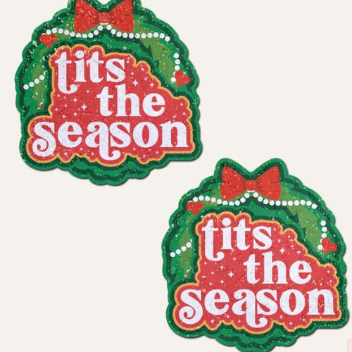 PASTEASE TITS SEASON HOLIDAY GREEN WREATH ON GLITTERY - PASTITS5