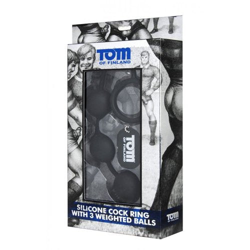 TOM OF FINLAND SILICONE COCK RING W/3 WEIGHTED BALLS - XRTF1932