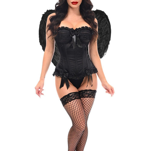 Top Drawer 3 PC Black Burlesque Dark Angel Corset Costume