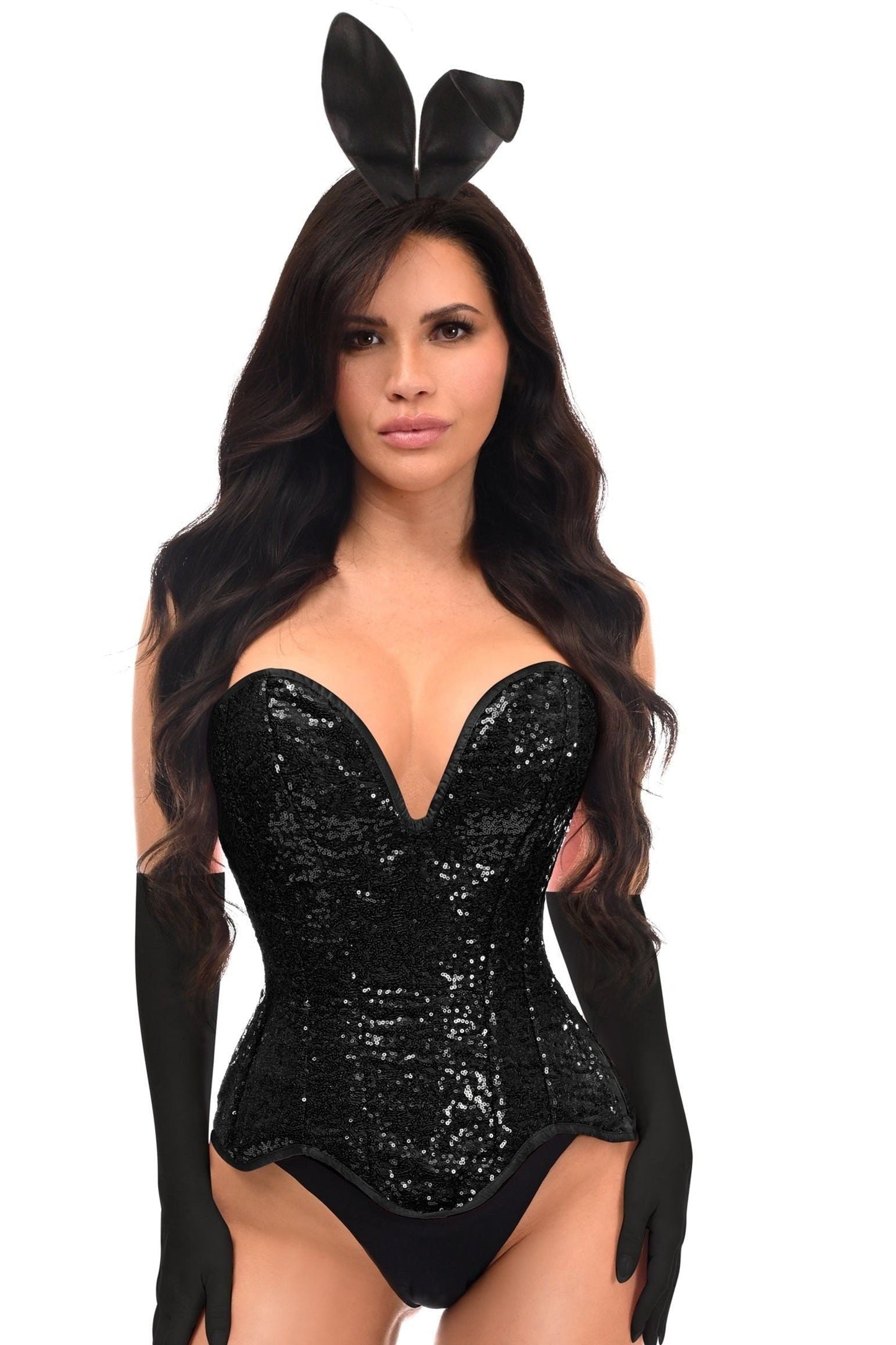 Top Drawer 4 PC Black Sequin Corset Bunny Costume - Daisy Corsets