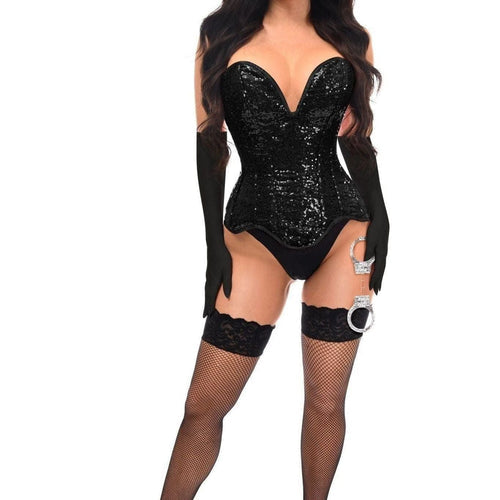 Top Drawer 4 PC Black Sequin Corset Cop Costume