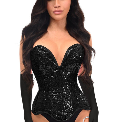 Top Drawer 4 PC Black Sequin Corset Cop Costume
