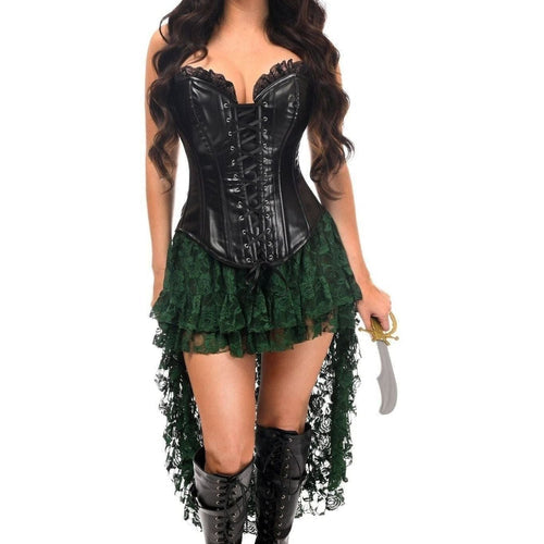 Top Drawer 4 PC Black/Green Lace Premium Pirate Corset Costume