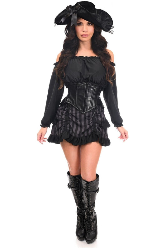 Top Drawer 4 PC Black/Grey Striped Premium Pirate Corset Costume - Daisy Corsets
