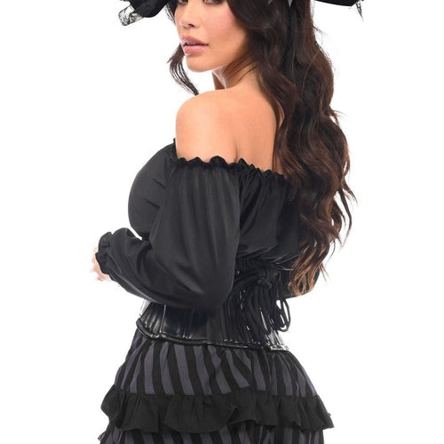 Top Drawer 4 PC Black/Grey Striped Premium Pirate Corset Costume